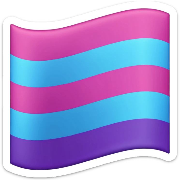 I want a flag, I want the first stripe at the top of the flag to be pink 🩷. I want The middle stripe to be the color purple 💜. And finally the bottom stripe I want the color blue 💙. Only those three colors in that exact order, pink, purple, blue. Make the colors more vibrant. No white. sticker