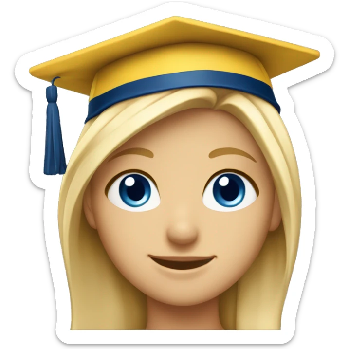 Blonde girl with blue eyes smiling wearing University of Michigan hat sticker