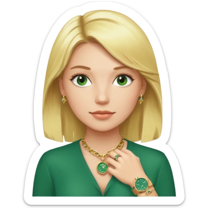 Breitling green faced watch on blonde girl wrist with gold necklace and gold bracelets sticker