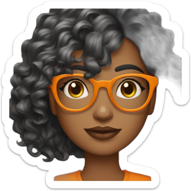 chica con cabello color naranja, cabello rizado, usa lentes, piel clara, con una cámara profesional en las manos sticker