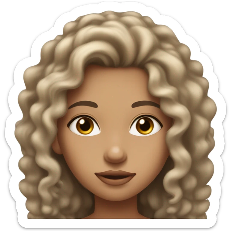 Long haired girl with 3c curls tan skin blue eyes clear skin and thick eyebrows and skinny and a tank top with collerbonws showing  sticker