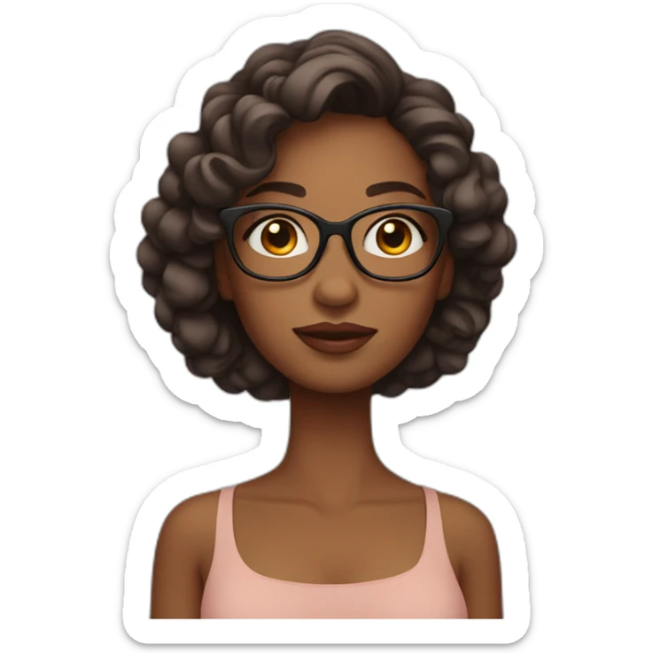 Woman smooth hair matte skin with big levers without lipsticks have glasses sticker