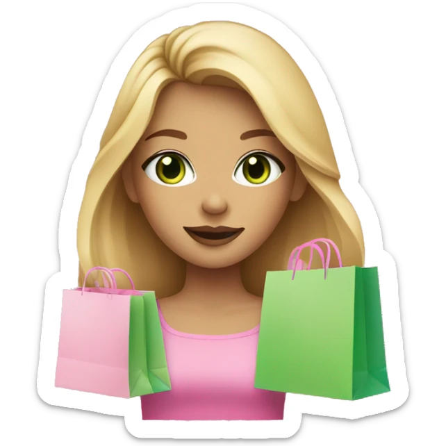 cute dark blonde with green eyes wearing pink surrounded by pink shopping bags sticker