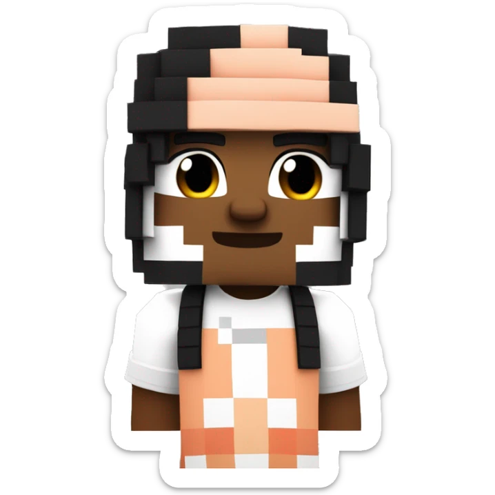 minecraft character with a bandana colour black and white, and hair as black, skin as peach sticker