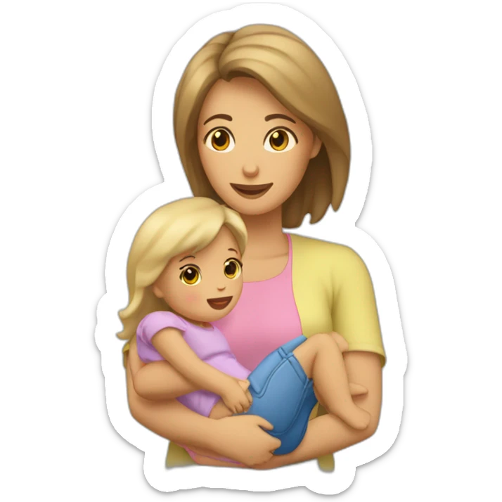 Maman brune qui fait un câlin à ça fille blonde sticker