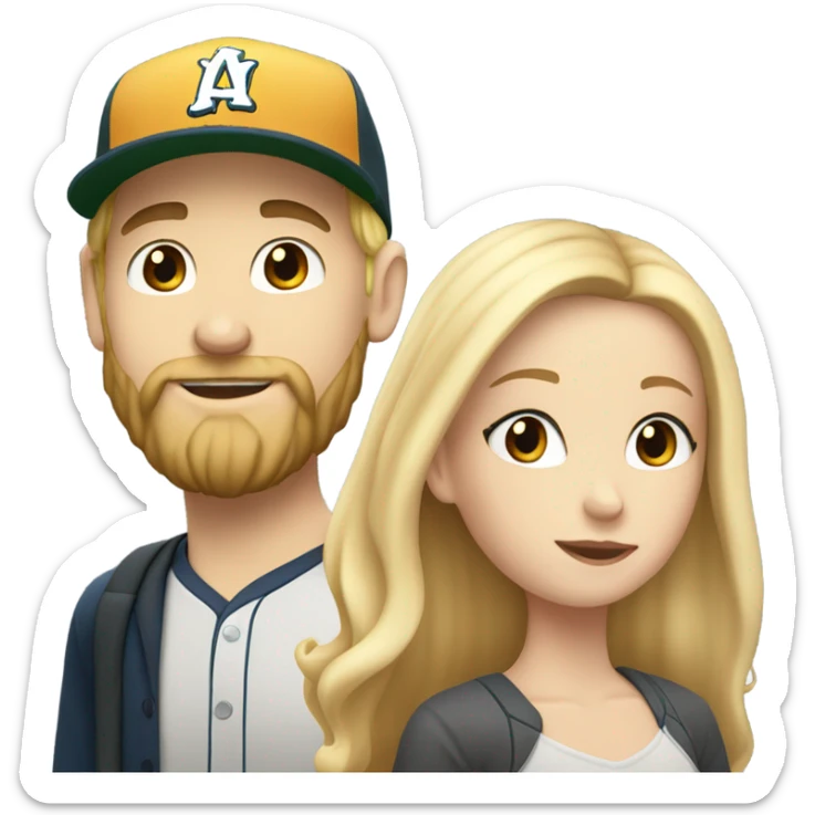 White girl with blonde hair with white boy with a beard and baseball hat sticker
