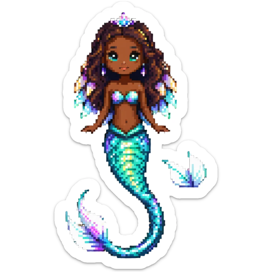 Mermaid princess with dark brown skin and shimmering iridescent tail scales sticker