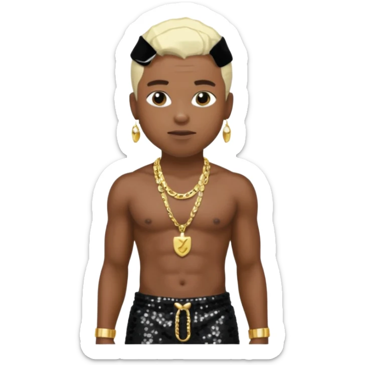 Sisqó with black sequin baggy pants, shirtless with necklace, dark skin, platinum blonde hair sticker