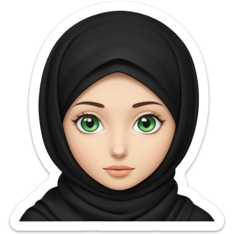 a girl wearing a black hijab and has green and blue eyes with another model of a hijab like a hijab but it's showing the neck Its neckfree sticker