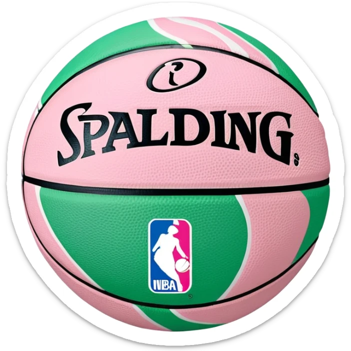 Spalding basketball with NBA logo, white color with pastel pink and green swirls pattern sticker