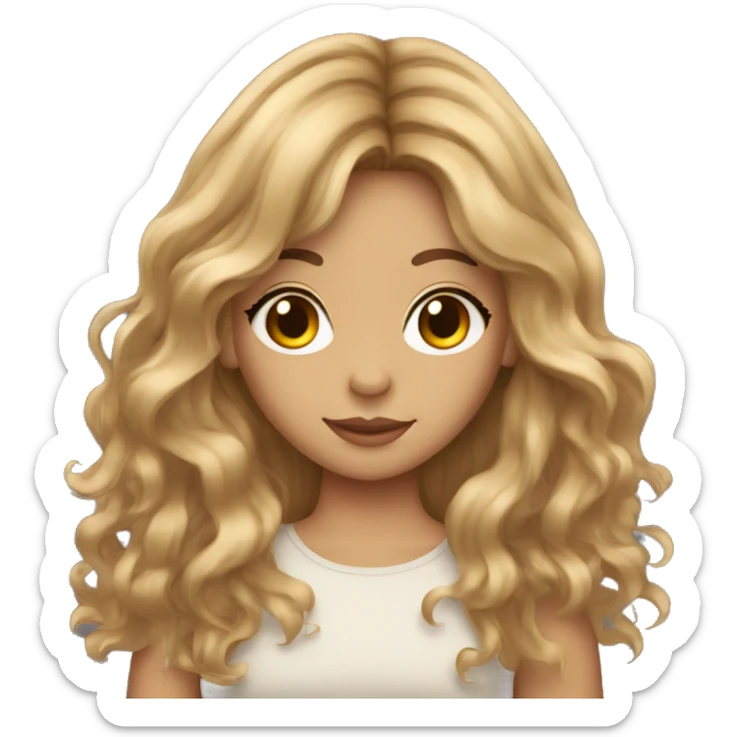 Beautiful, natural-skinned girl with long brown wavy hair, and curtain bangs. sticker