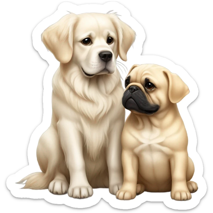 English cream golden retriever and a black french bulldog as best friends sticker
