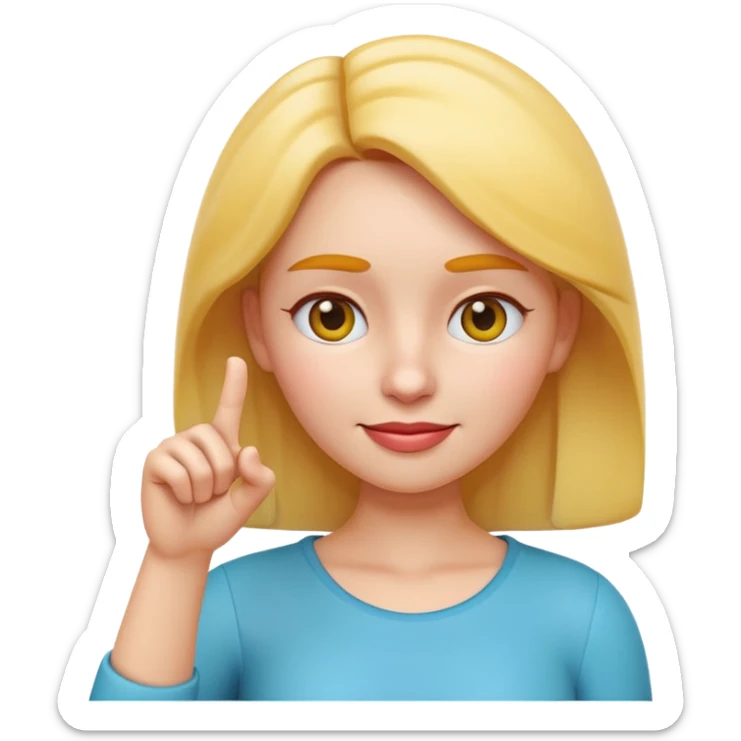 Apple-style 3D emoji of a cartoon woman pointing to her forehead with one finger, friendly expression, clean and colorful design, no background. sticker