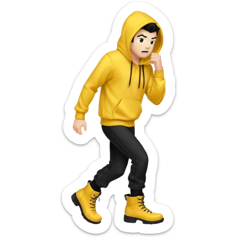 Invincible from the show invincible but whering a yellow hoodie and the mouth covered whering black pants and black boots sticker