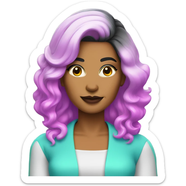 Tanned woman with black hair dressed in 1980s neon hair, makeup, and attire  sticker