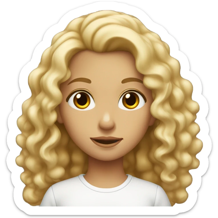 girl with blonde curly/wavy hair tanned with hazel eyes and white shirt sticker