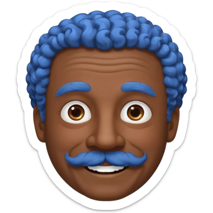old guy with very curly short dark hair and big blue  mustache sticker