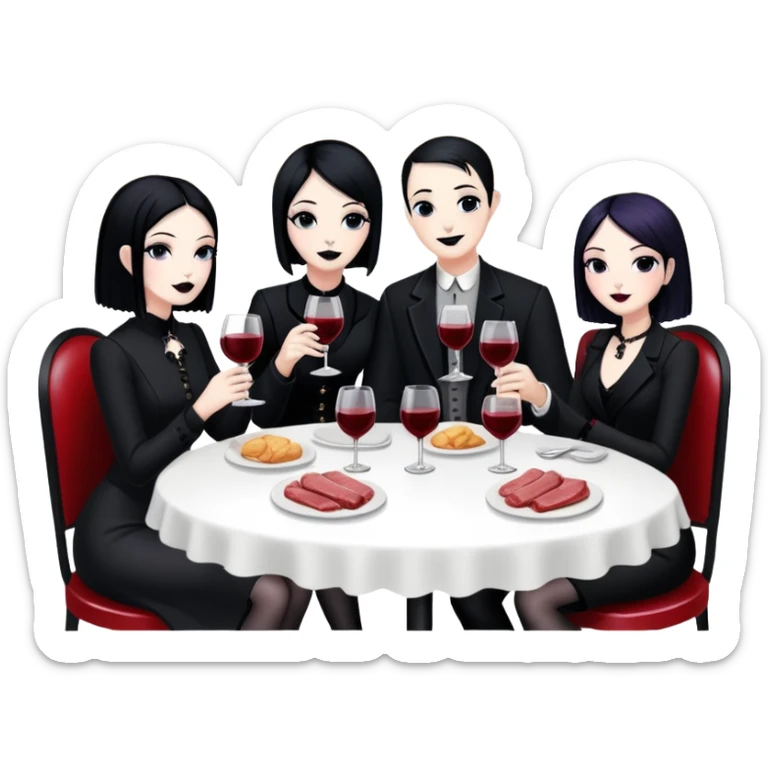 goth artists enjoying wine Party at a french Parisian SPAM meat cafe LANDSCAPE  sticker