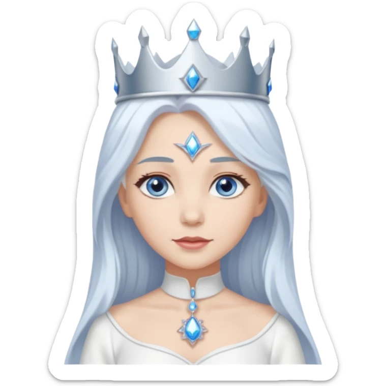 Good Witch of the North from The Wizard of Oz with light skin, blue eyes, long white hair, white outfit and crown sticker