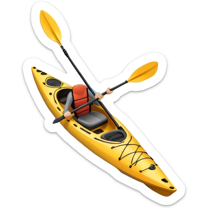 An icon showing a close-up of a sleek kayak with double-bladed paddles gliding through water. Splashes surround the boat as it cuts across a calm surface, symbolizing speed and focus. Transparent background emphasizes the dynamic and personal nature of kayak paddling. sticker