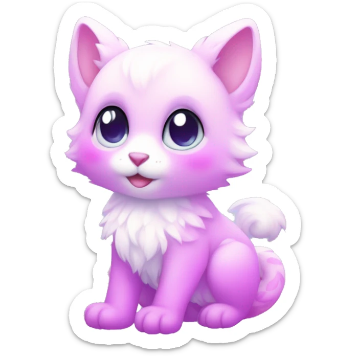 Kawaii cute gorgeous colorful sparkly bright light pastel lilac-pink-white-gradient fantasy ethereal fursona animal creature sticker