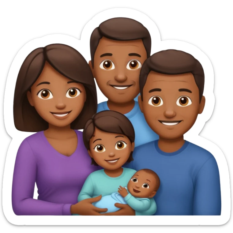brown family with mom dad young daughter toddler son and baby sticker