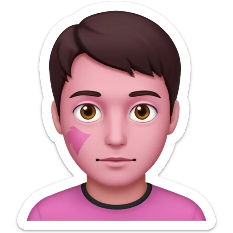 He is supposed to have all pink skin and dark brown hair and hazel eyes sticker