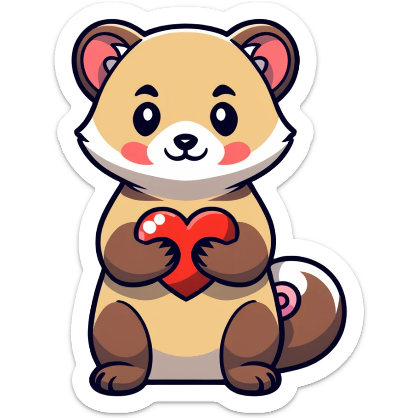 Ferret holding a heart in one paw and a D20 in the other sticker
