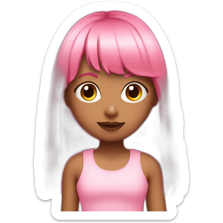 cute girl with long, straight rose hair with fringe  and wearing pink tank top sticker