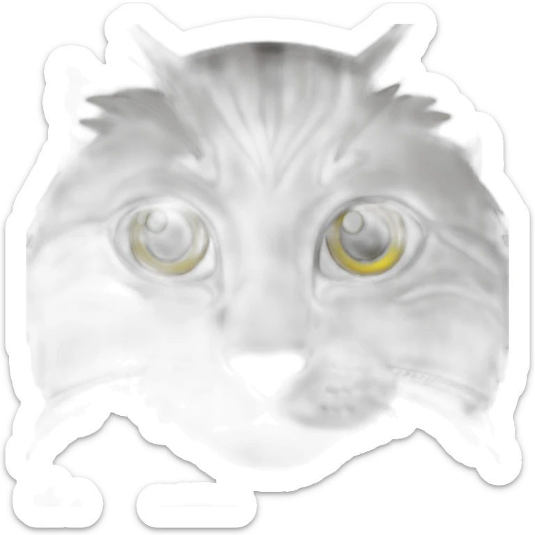 gato gris con manchas blancas en la cara y ojos verdes y amarillos sticker