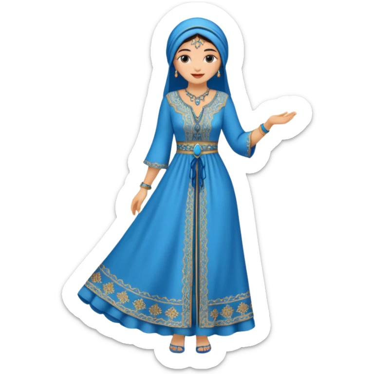 woman in moroccan culture style blue detailed dress sticker