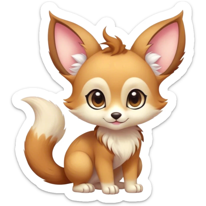 Kawaii bright colorful fantasy ethereal anthro fursona animal with a tufted tail and round ears sticker