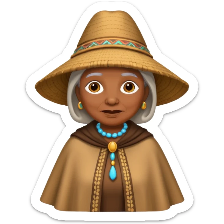 brown skin old woman with fashion pancho sticker