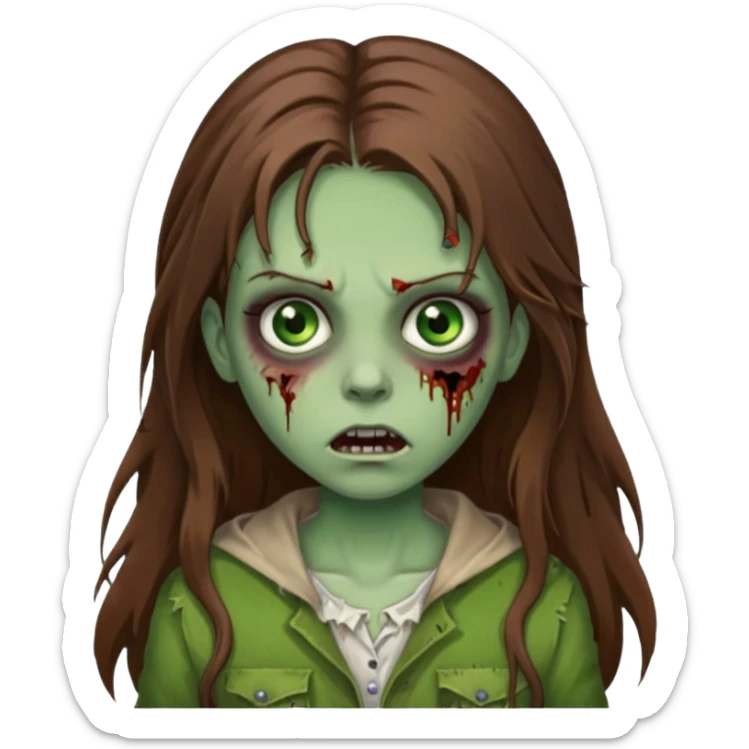 girl zombie with long brown hair and green eyes sticker