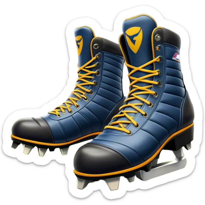 Cinematic Realistic image of a pair of AFL boots, showcasing detailed leather stitching and a rugged sole with fine cleat impressions, captured against a blurred stadium background with high-energy, dynamic lighting sticker