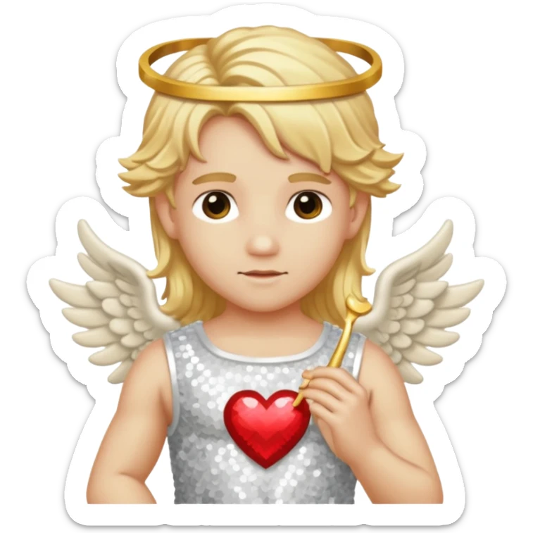 Cupid, God of Love from Gods and Goddesses with long golden blonde hair, cream sequin outfit sticker