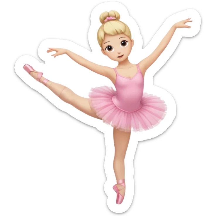 aestethic blonde girl doing ballet, with a pink tutu, bun, with a leg on the floor, and the other one in the air, with 2 legs!! sticker