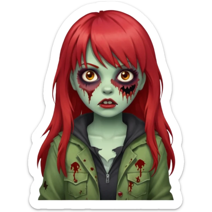 Uma menina de franja cheia, cabelos vermelho grande zumbi sticker