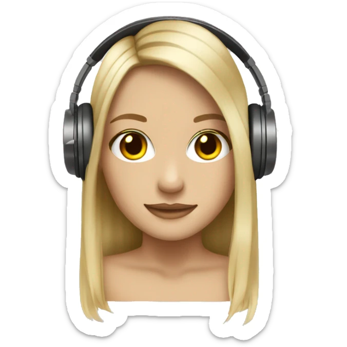 blonde dj girl straight hair with beige headphones sticker