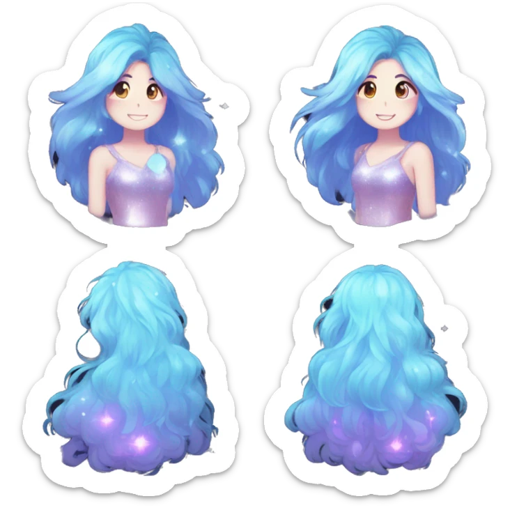 Shiny Sparkly Fluffy Long hair Kawaii Ethereal Anthro Sona Nebula-Crystal-Fakemon sticker