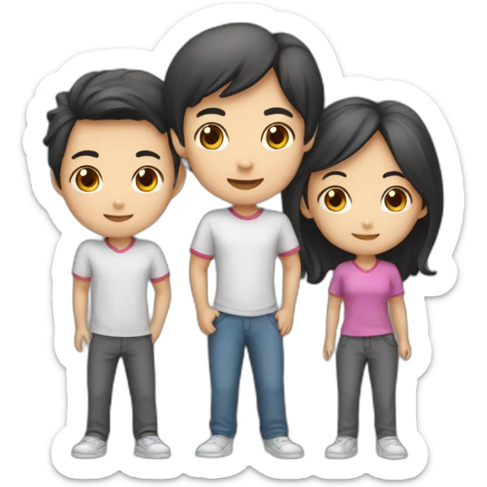 team of 3 asian friends (2 boys and 1 girl) sticker