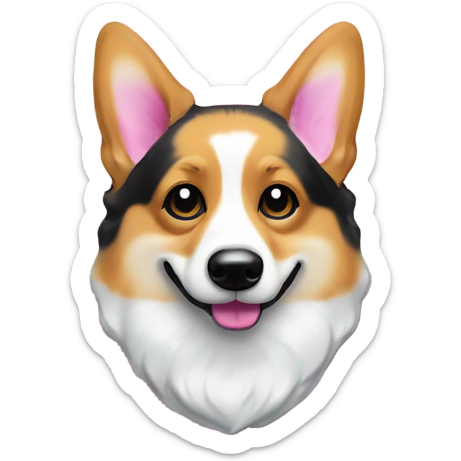 Tri-colored corgi with black near temples in the style of Lisa Frank with bow collar sticker
