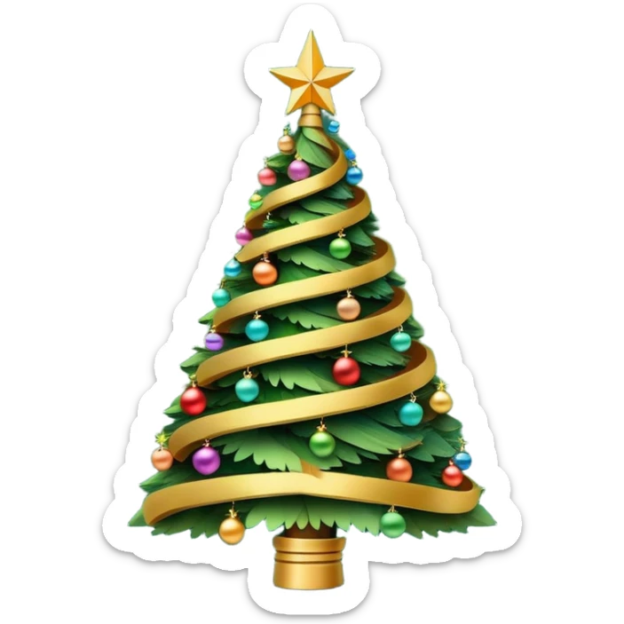 a christmas tree made in shape of a green spiral. a golden star at the top, very whimsical sticker