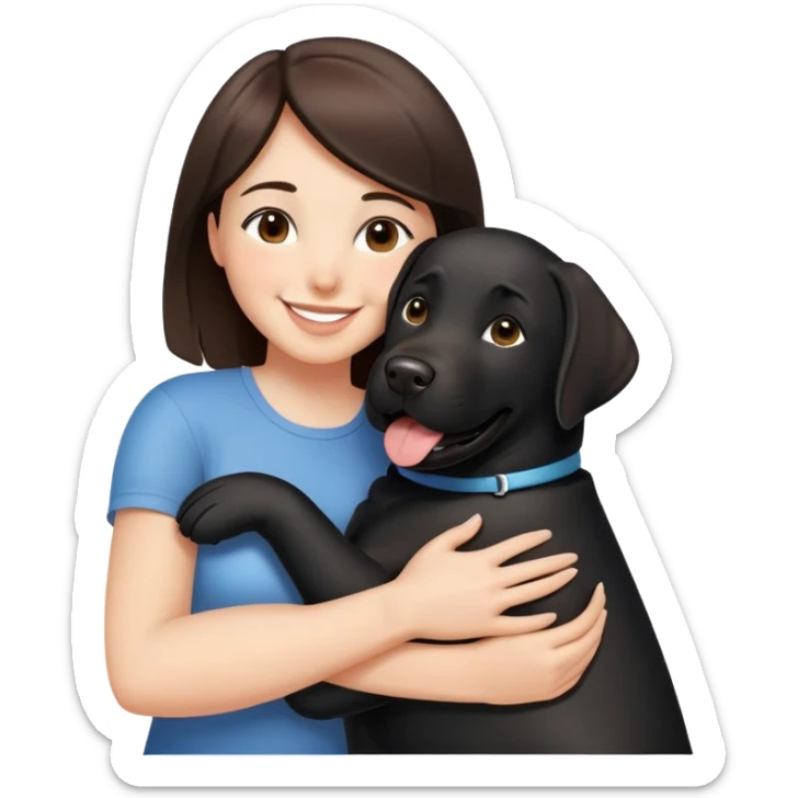 Brunette hugging a big black labrador/american staffordshire dog sticker