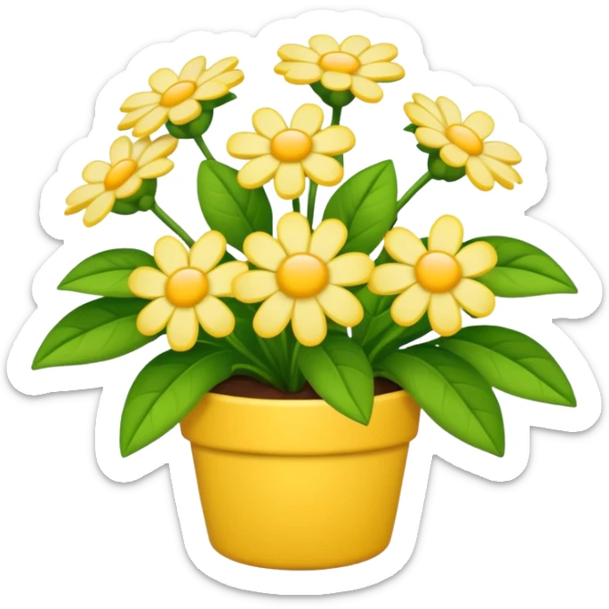 Vibranium shrub  in emoji format. I bunch of yellow whitish flowers with green leaves behind. Minimalistic. sticker