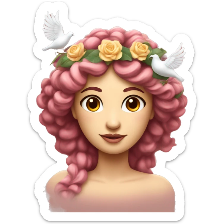 Aphrodite with a flower crown and a dove and hearts. Goddess of love from Greek mythology  sticker