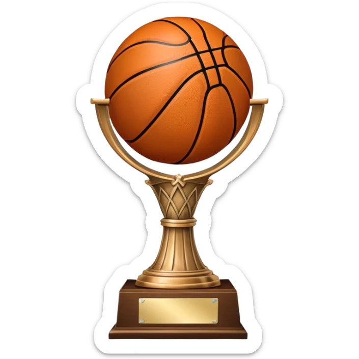 gleaming bronze basketball trophy, polished bronze basketball with classic seams sticker