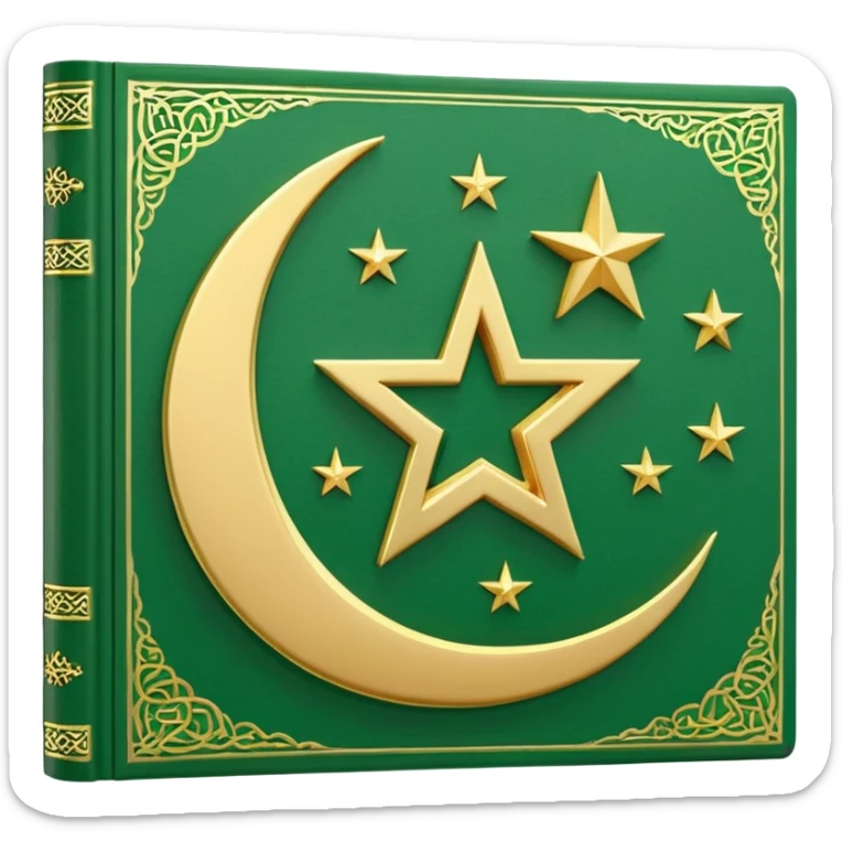 Closed Quran with the Islamic Symbol on it (moon and star) green from left to right sticker