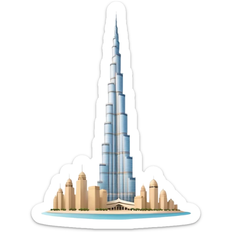 Burj Khalifa in coconut beige color, emoji style, simple and clean, minimalism, soft tones sticker