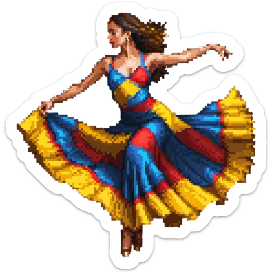 Colombian salsa dancer woman in flowing dress, dynamic dance pose, vibrant colors sticker